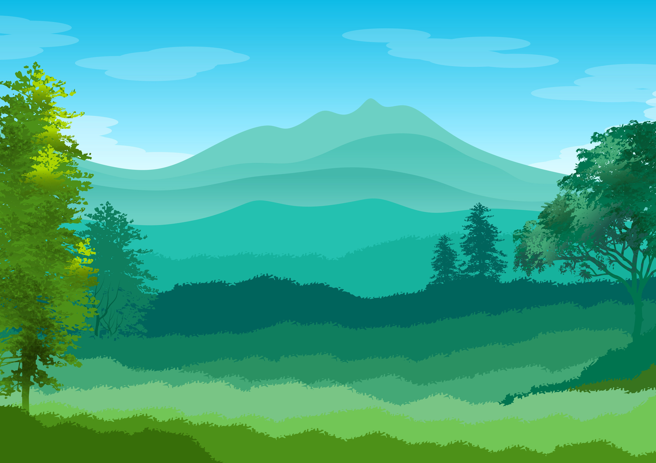 Hills with Trees Landscape Illustration